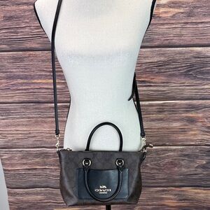 Coach Emma Mini Brown/Black Signature Coated Canvas and Leather Satchel